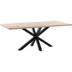 Kave Home - Argo tafel afgewerkt in naturel melamine en stalen poten met zwarte afwerking 160 x 100 cm