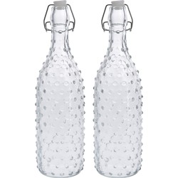 2x Glazen decoratie flessen transparant met beugeldop 1000 ml - Drinkflessen