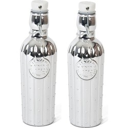 2x Glazen decoratie flessen zilver met beugeldop 550 ml - Decoratieve flessen