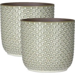 Mica Decorations Plantenpot - 2x - keramiek - wit - D17 x H16 cm - Plantenpotten