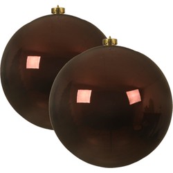 2x stuks grote kunststof kerstballen mahonie bruin 14 cm glans - Kerstbal