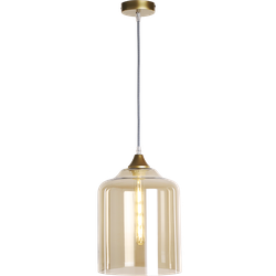 Hanglamp Vilmar 1 lichts goud + Amber glas A