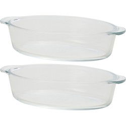 Mini ovenschaal - 2x - transparant - 400 ml - 20 x 11 x 5 cm - glas - Ovaal - Ovenschalen