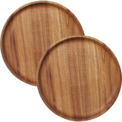 2x stuks kaarsenborden/kaarsenplateaus bruin hout rond D22 cm - Kaarsenplateaus