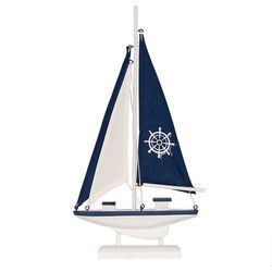 Clayre & Eef Decoratie Boot 20x4x37 cm Wit Blauw MDF