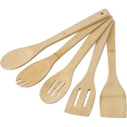 Keukengerei kooklepels spatelset - bamboe hout - 30 cm - 5-delig - Keukenspatels