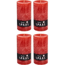 4x Rustieke kaarsen rood 7 x 13 cm 60 branduren sfeerkaarsen - Stompkaarsen