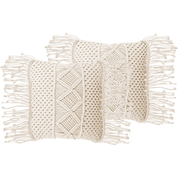 YORTAN  - Sierkussen set van 2 - Lichtbeige - 45 x 40 cm - Katoen