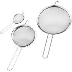 Keukenzeven/vergieten - 3x stuks - RVS - met handvat - dia 8/14/20 cm - Keukenzeefjes