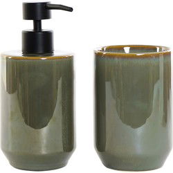 Item Badkameraccessoires - zeeppompje en beker - groen - keramiek - Badkameraccessoireset