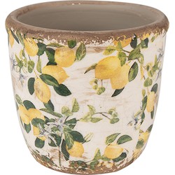 Clayre & Eef Bloempot  Ø 11x10 cm Beige Geel Keramiek Citroenen Bloempot Binnen