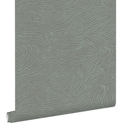 ESTAhome behang 3d golvende lijnen vergrijsd groen - 50 x 900 cm - 139664