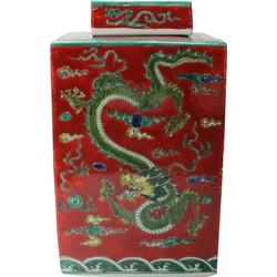 Fine Asianliving Chinese Gemberpot Rood Draak Handgeschilderd