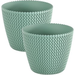 Set van 2x stuks plantenpotten/bloempotten kunststof dia 22 cm en hoogte 19 cm mintgroen - Plantenpotten