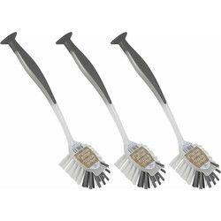 Afwasborstel met zuignap - 3x stuks - 25 cm - grijs - afwassen - Afwasborstel