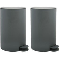 MSV kleine pedaalemmer - 2x - kunststof - donkergrijs - 3L - 15 x 27 cm - Pedaalemmers