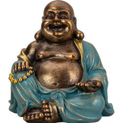 Boeddha beeld Happy Shaman - binnen/buiten - goud/jade - 22 x 23 cm - Beeldjes