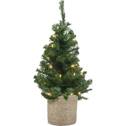 Kunst kerstboom/kunstboom 75 cm met verlichting inclusief naturel jute pot - Kunstkerstboom