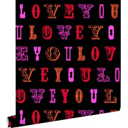 ESTAhome behang love you - quotes zwart en roze - 53 cm x 10,05 m - 136837