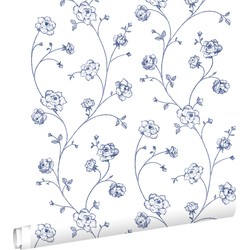 ESTAhome behang toile de jouy rozen wit en blauw - 0,53 x 10,05 m - 139300