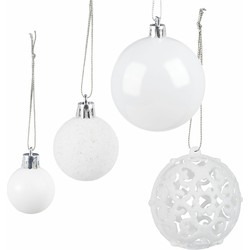 Relaxdays Kerstballen - 50x st - wit - 3, 4 en 6 cm - kunststof - Kerstbal