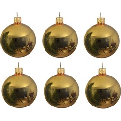 Decoris Kerstballen set - 6x stuks - goud - glas - 6 cm - glans - kerstversiering - met gouden ophanglintje - Kerstbal