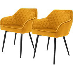 Eetkamerstoelen met rugleuning & armleuningen set van 2 mosterdgele fluwelen bekleding met metalen poten ML design