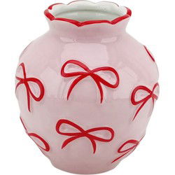 Vase - Flower Vase Ribbons - Dolomite - Light Pink/Red - 13x13x14cm