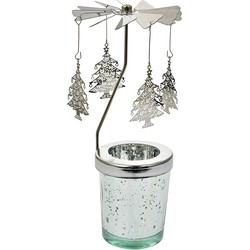 Clayre & Eef Waxinelichthouder Ø 8x17 cm Zilverkleurig Glas Metaal Kerstbomen