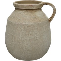 Ouderwetse creme witte terracotta kan/kruik 25 cm - Tuinbeelden