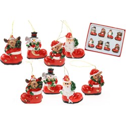 Kersthangers -kerst figuren in laars - 8x - kunststof - 3,5 cm - Kersthangers