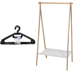Set van kledingrek met plank en kledinghangers - bamboe - 155 cm - Kledingrekken