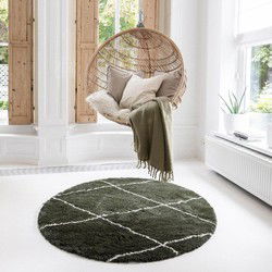 Berber Rond vloerkleed hoogpolig Groen/Cream - scandinavisch - nea - Polypropyleen - Rond 200 Ø - (L)