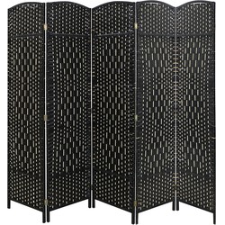 LW Collection LW Collection Kamerscherm 5 panelen rotan zwart 170X200CM - paravent - scheidingswand