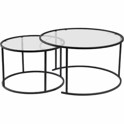 Set van 2 ronde, inschuifbare salontafels met glazen blad D80 cm  AURUM