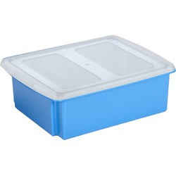Sunware opslagbox kunststof 17 liter blauw 45 x 36 x 14 cm met deksel - Opbergbox