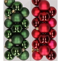 32x stuks kunststof kerstballen mix van donkergroen en donkerrood 4 cm - Kerstbal