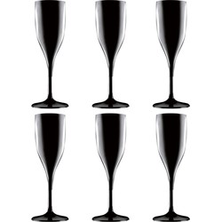 Set van 8x stuks champagneglazen/prosecco flutes zwart 150 ml van onbreekbaar kunststof - Champagneglazen