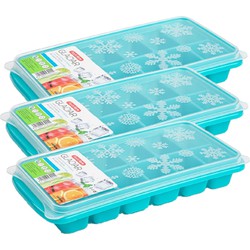 4x stuks Trays met ijsblokjes/ijsklontjes vormpjes 12 vakjes kunststof blauw met deksel - IJsblokjesvormen