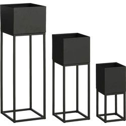 Mica Decorations Bloempot Timon - 24x24x78 cm - Ijzer - Zwart - Set van 3