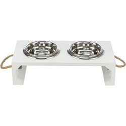 TRIXIE BE NORDIC SET VOERBAK / WATERBAK HOUT / RVS WIT 2X900 ML 44X21X14 CM