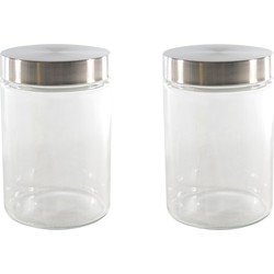 Set van 2x stuks voorraadpotten/bewaarpotten 1200 ml glas met Rvs deksel - Voorraadpot