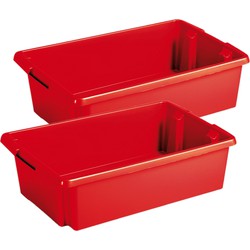 Sunware Opslagbox - 4 stuks - kunststof 30 liter rood 59 x 39 x 17 cm - Opbergbox