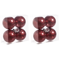 24x stuks kunststof kerstballen met glitter afwerking rood 8 cm - Kerstbal