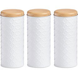 Zeller voorraad/bewaar blik voor koffiepads - 3x - wit - 18 x 7,5 cm - Voorraadblikken