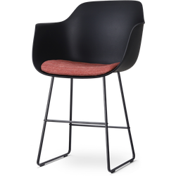 Nino-Liz barkruk zwart met terracotta rood zitkussen - zwart onderstel - 65 cm