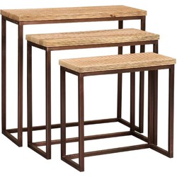 PTMD Bijzettafel Zoah - 70x29x65 cm - Hout - Koper- Set van 3