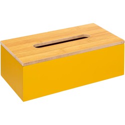 5Five Tissuedoos/zakdoekjes box - geel - MDF hout - bamboe deksel - 25 x 13 x 9 cm - Tissuehouders
