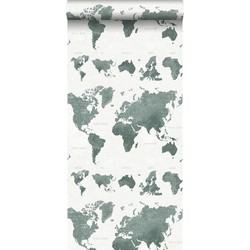 ESTAhome behang vintage wereldkaarten vergrijsd groen