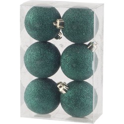 Cosy & Trendy Kerstballen - donkergroen - 6 ST - glitter - 6 cm - kunststof - Kerstbal